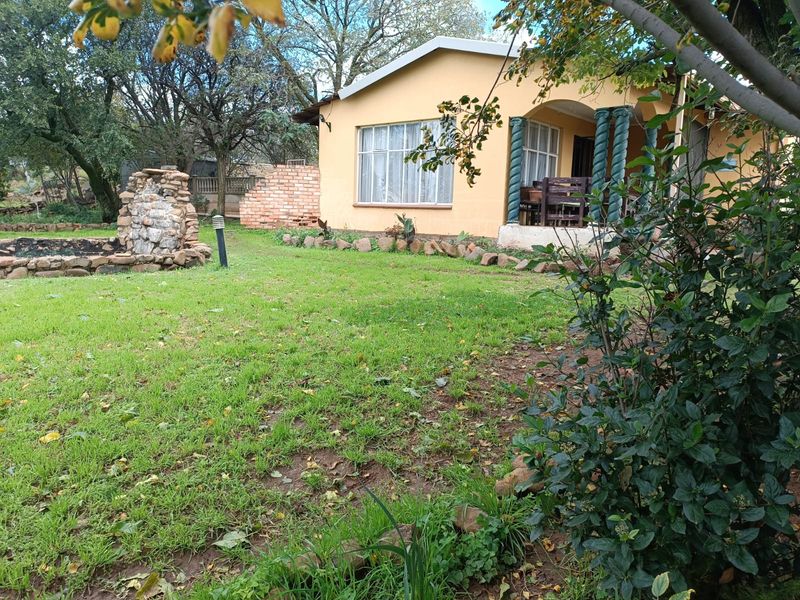Rear view of the property featuring a lawn, stone water feature, and a covered patio area with decorative columns.