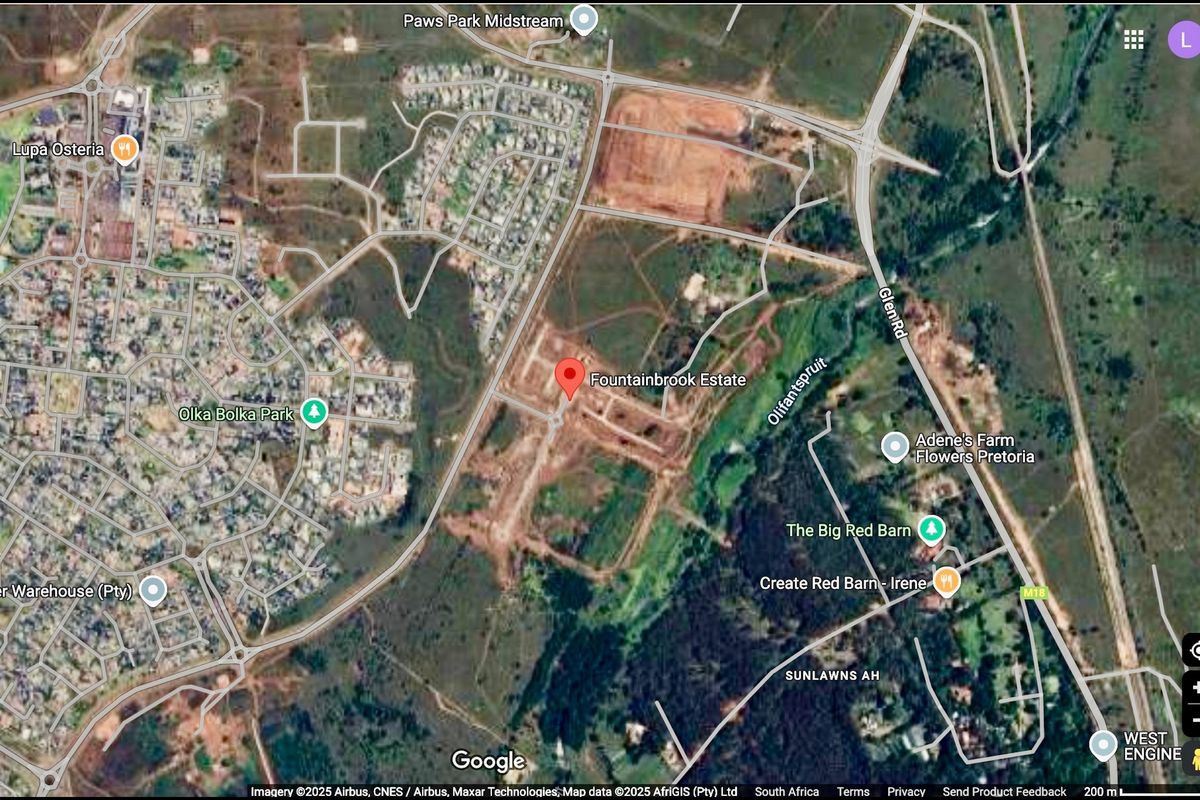 An aerial map view showing the location of Fountainbrook Estate in relation to surrounding roads, parks, and local landmarks.