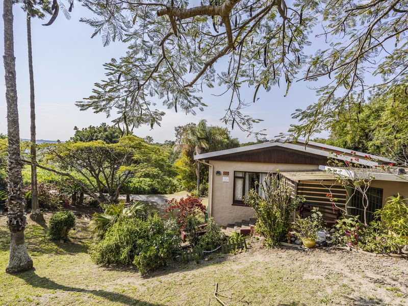 A rear view of the property featuring a covered patio area, security bars on windows, and established garden surroundings.