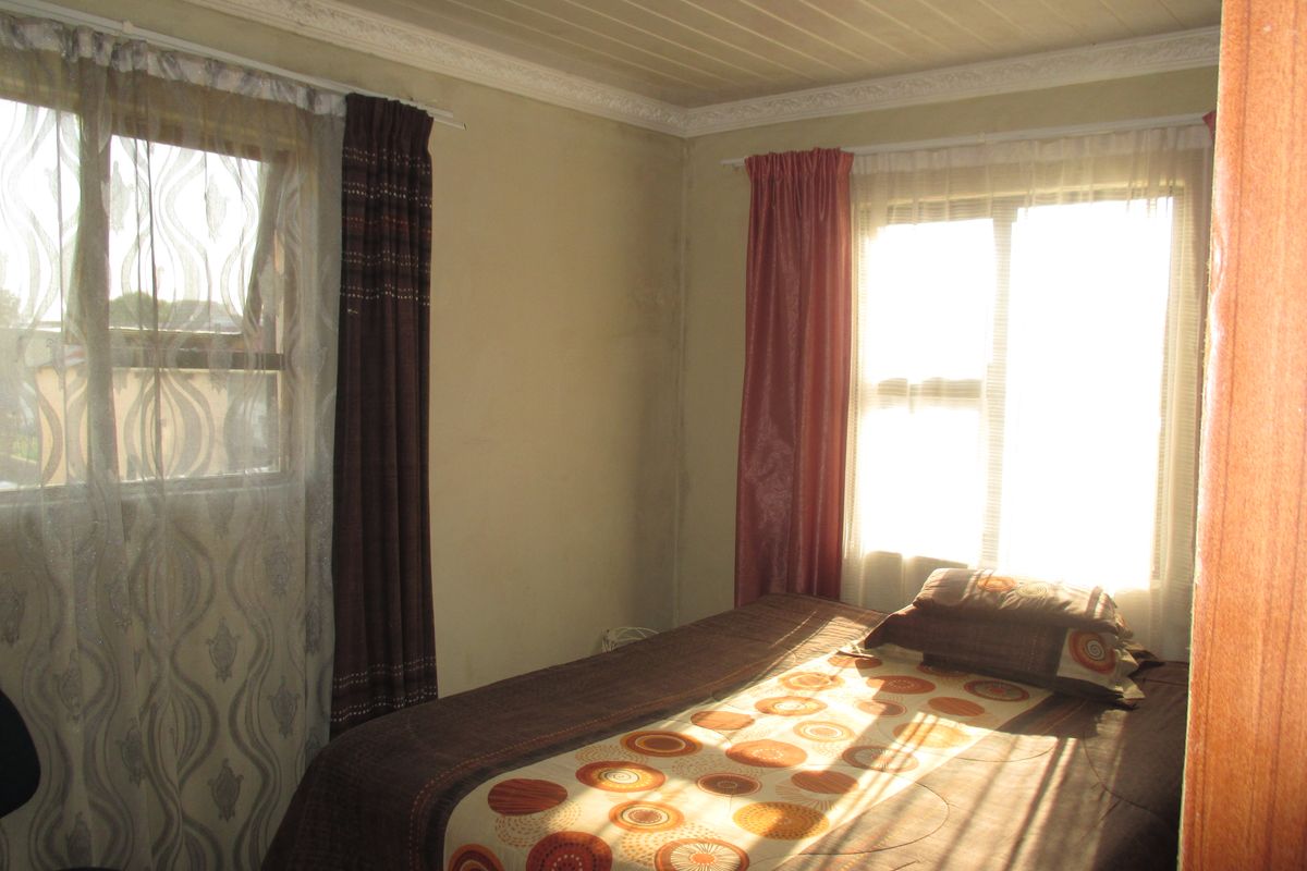 A bedroom featuring timber ceilings, decorative cornices, and dual aspect windows allowing for natural light.