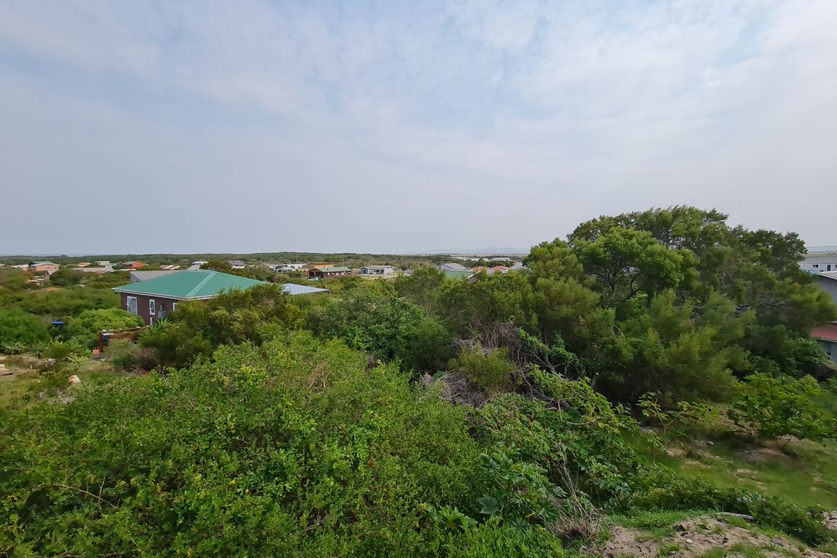 An elevated view overlooking a coastal residential area with dense natural vegetation and surrounding neighborhood homes.