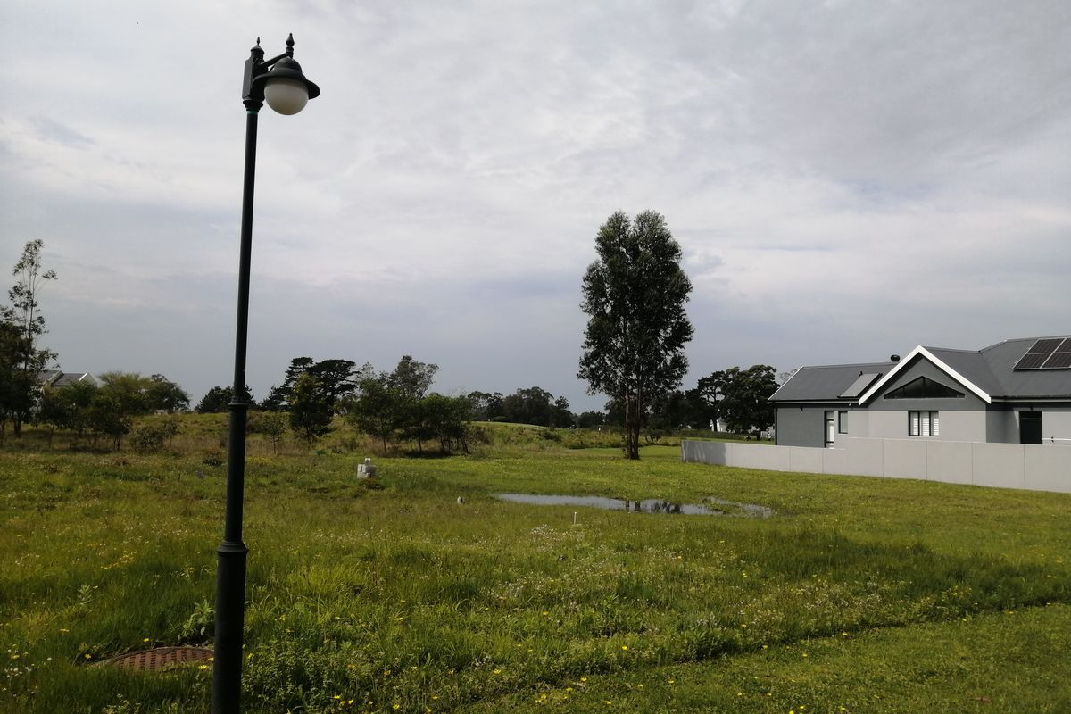 A view of the rear garden area featuring a boundary wall, solar panels on the roof, and a street lamp in the foreground.