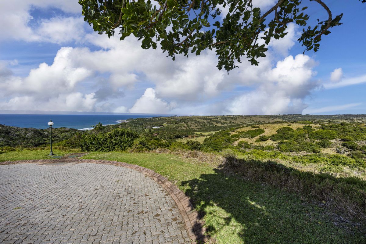 A scenic elevated view overlooking the coastal landscape and ocean, featuring a paved driveway area in the foreground.