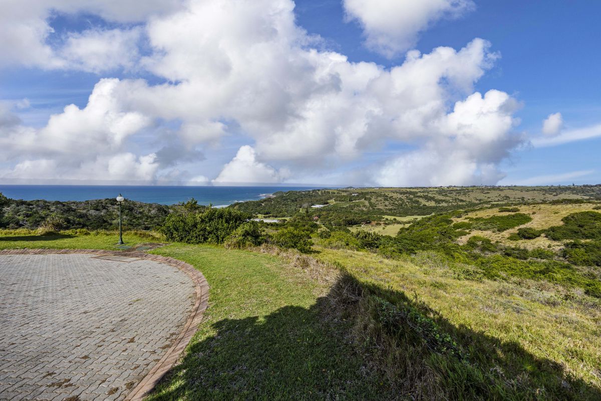 A scenic elevated view overlooking the coastal landscape and ocean, featuring a paved driveway area in the foreground.