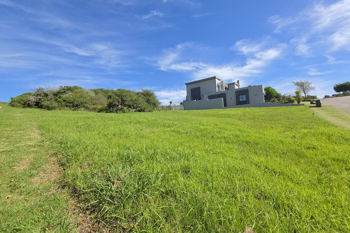 A view of a vacant residential plot featuring a grassy lawn and native vegetation, with a modern house visible in the background.