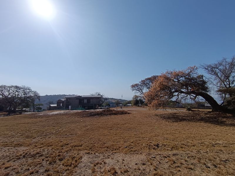 A wide-angle view of a vacant residential plot featuring mature trees and open space, suitable for future development.