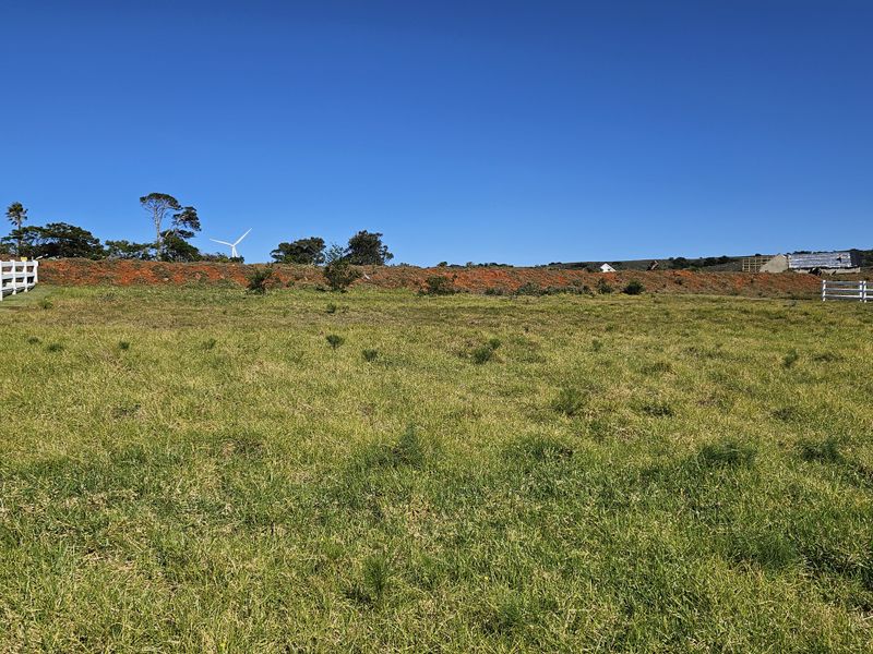 A view of the vacant residential land featuring open grassland and perimeter fencing under a clear blue sky.