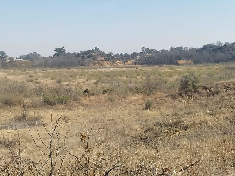 A wide-angle view of the natural landscape and surrounding terrain on the small holding property.