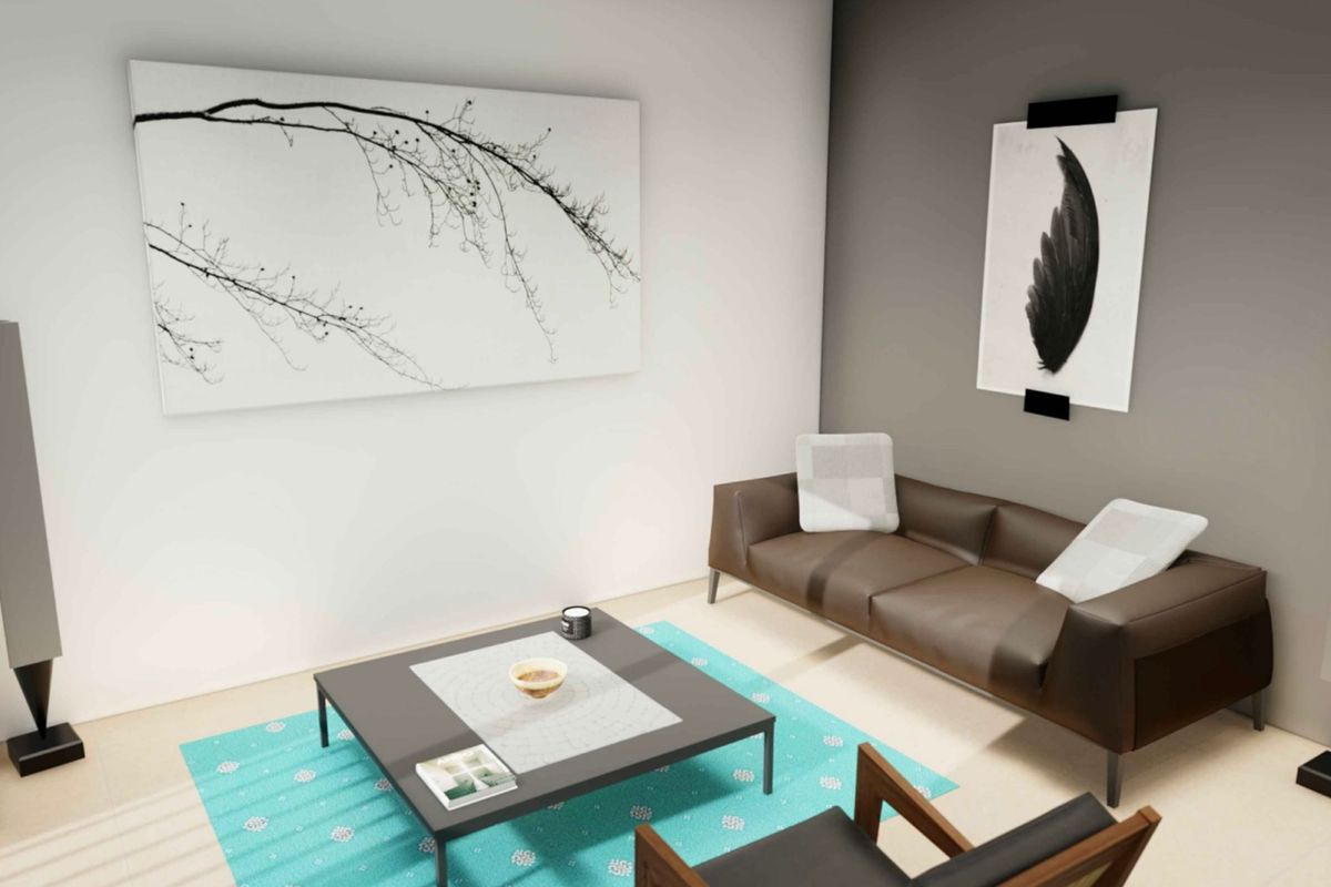 A modern living room featuring neutral walls, clean lines, and a minimalist aesthetic, providing a bright and contemporary living space.