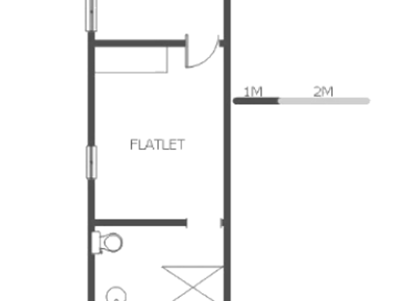 A floor plan diagram showing the layout of a 31m2 flatlet, including kitchen, living area, and bathroom facilities.