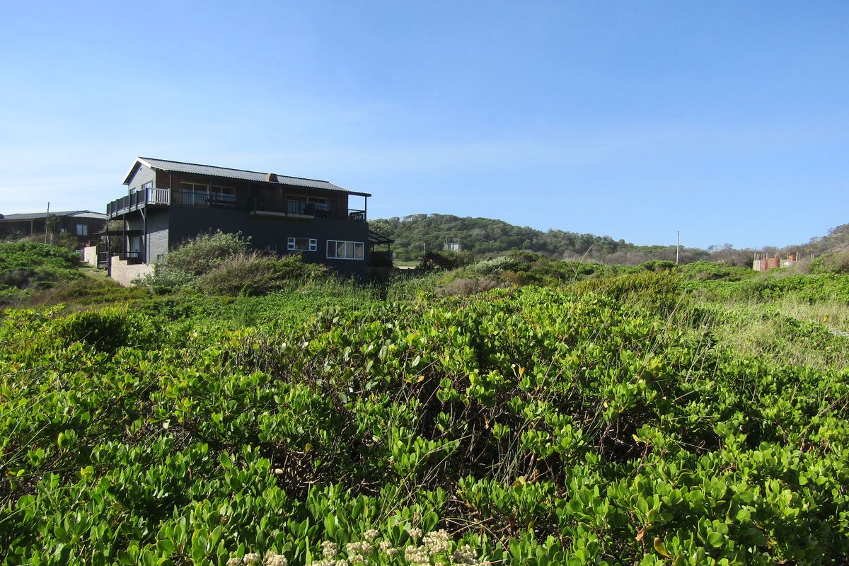 A view of a multi-story residential dwelling situated within a natural coastal landscape featuring dense indigenous vegetation.