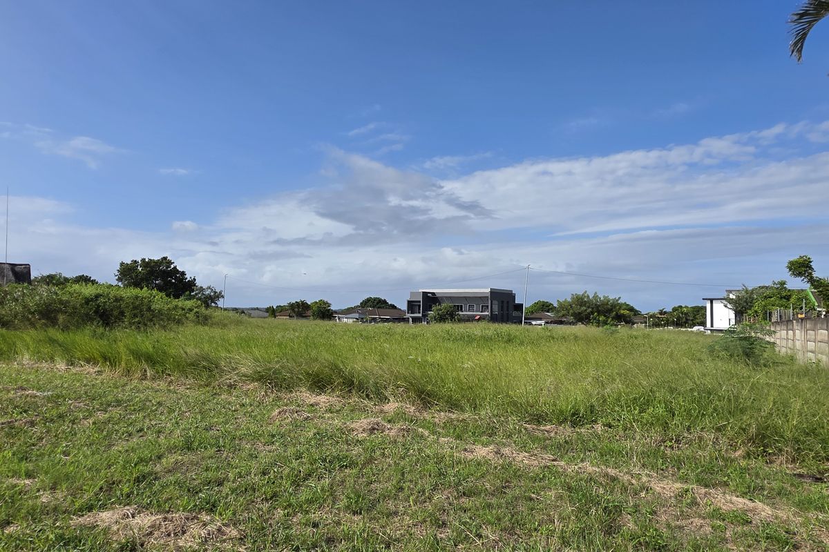 A vacant residential plot of land featuring open grass areas and a boundary wall, offering a clear space for future development.