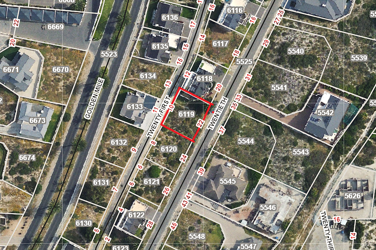 An aerial view showing the cadastral boundaries and location of the vacant residential plot within the surrounding neighborhood street layout.