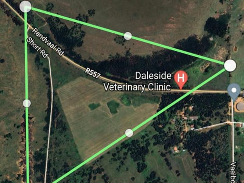 An aerial map view showing the boundaries of a vacant land residential property located near Randvaal Road.