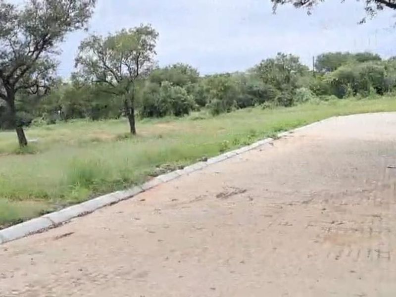 A view of a paved residential street with concrete curbing and surrounding green space on a vacant land plot.