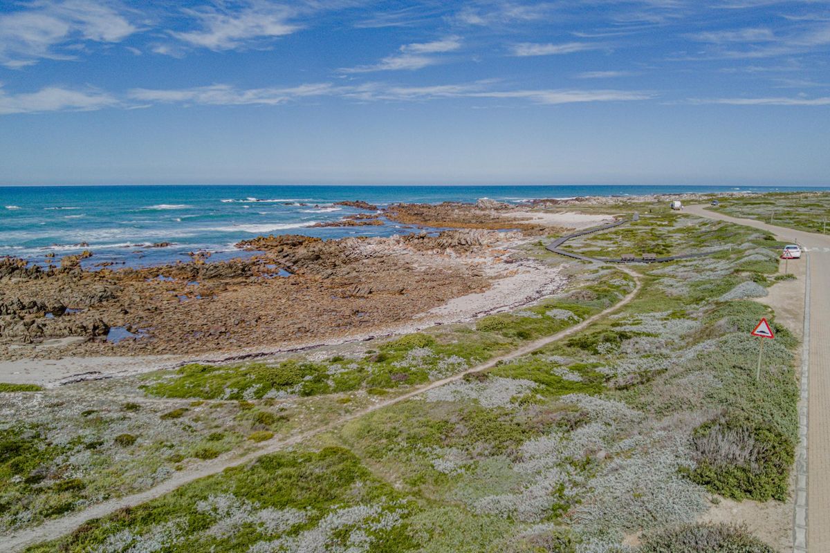 Aerial view of a coastal residential area featuring a paved road, natural vegetation, and a scenic rocky shoreline.