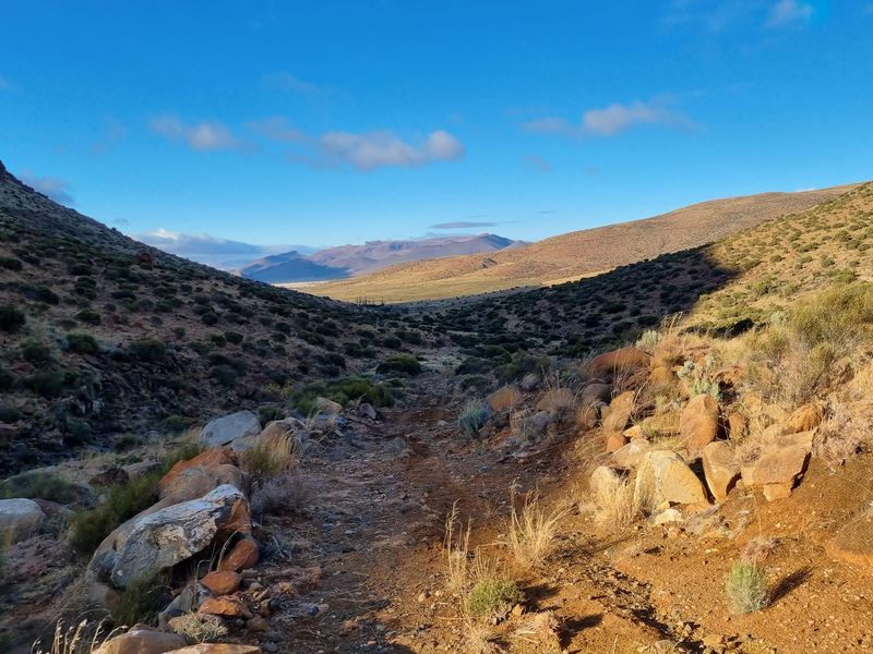 A scenic landscape view showcasing the natural terrain, rolling hills, and expansive valley of the farm property.