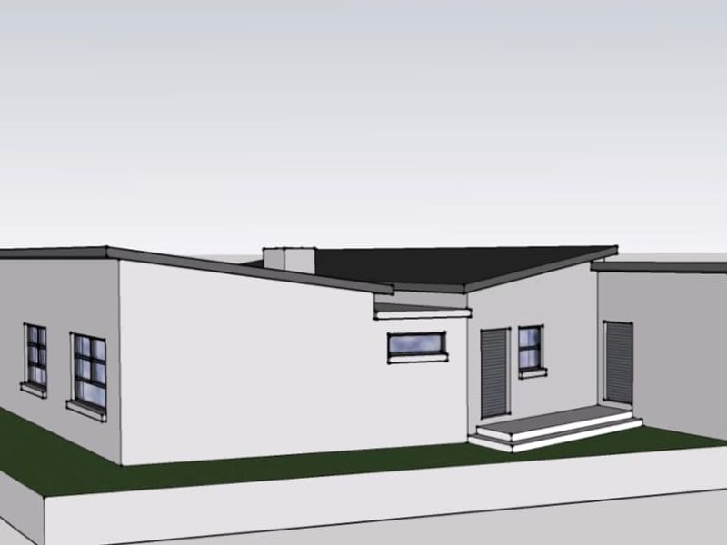 A digital architectural rendering of a modern residential property featuring a skillion roof design and clean exterior lines.