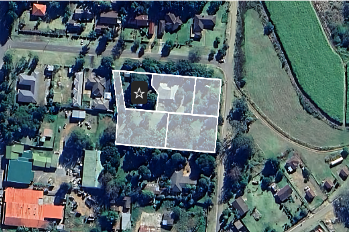 An aerial view showing the property boundaries and surrounding neighborhood context.