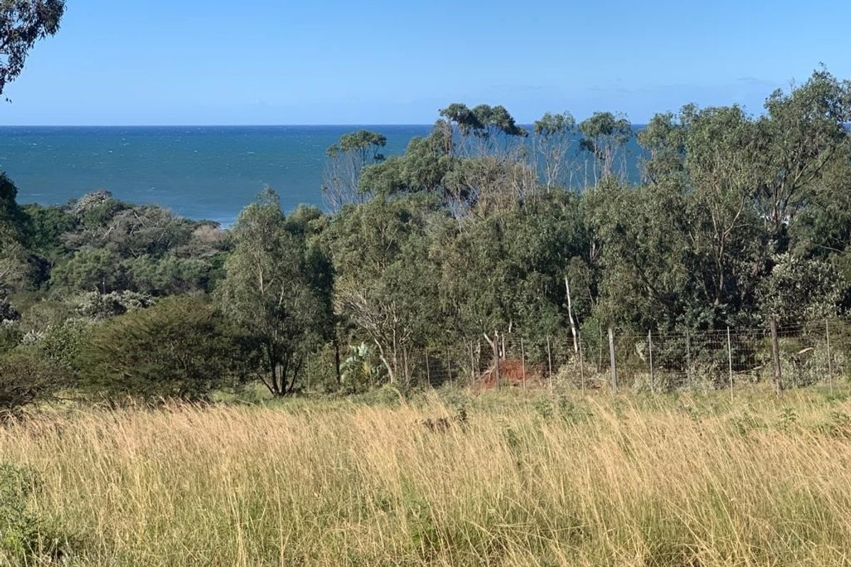 A scenic view of the ocean from the vacant residential land, featuring natural coastal vegetation and perimeter wire fencing.