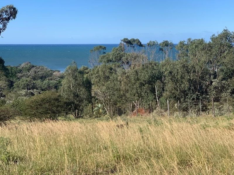 A scenic view of the ocean from the vacant residential land, featuring natural coastal vegetation and perimeter wire fencing.