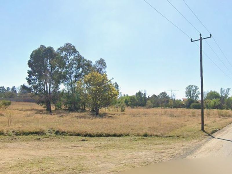 A vacant residential plot of land featuring natural vegetation and an existing utility pole with overhead power lines.