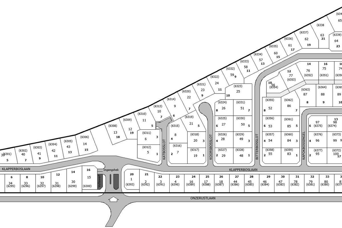 A detailed site layout plan for the Karookraal residential development in Hartenbos, showing individual plot boundaries and street access.
