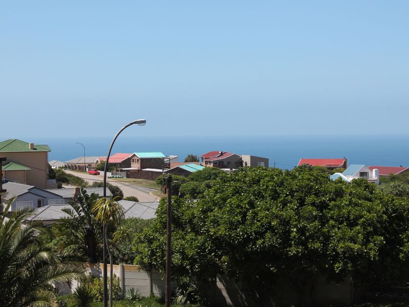 Elevated view overlooking the surrounding residential neighbourhood with a clear horizon line of the ocean in the distance.
