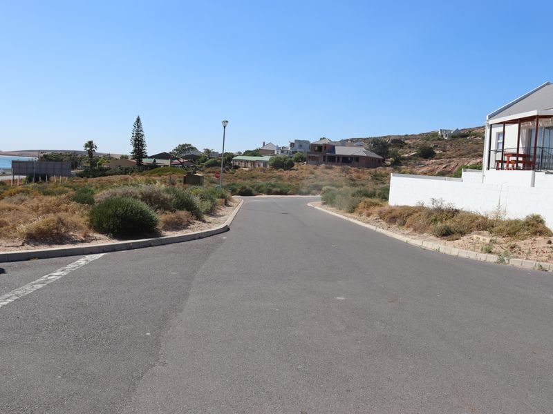 A view of the paved residential street and surrounding neighborhood landscape, showing the approach to the vacant land property.