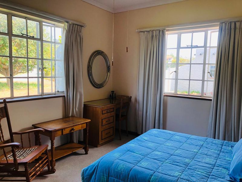 A well-lit bedroom featuring classic steel-framed windows, neutral wall tones, and carpeted flooring, offering a comfortable and functional living space.