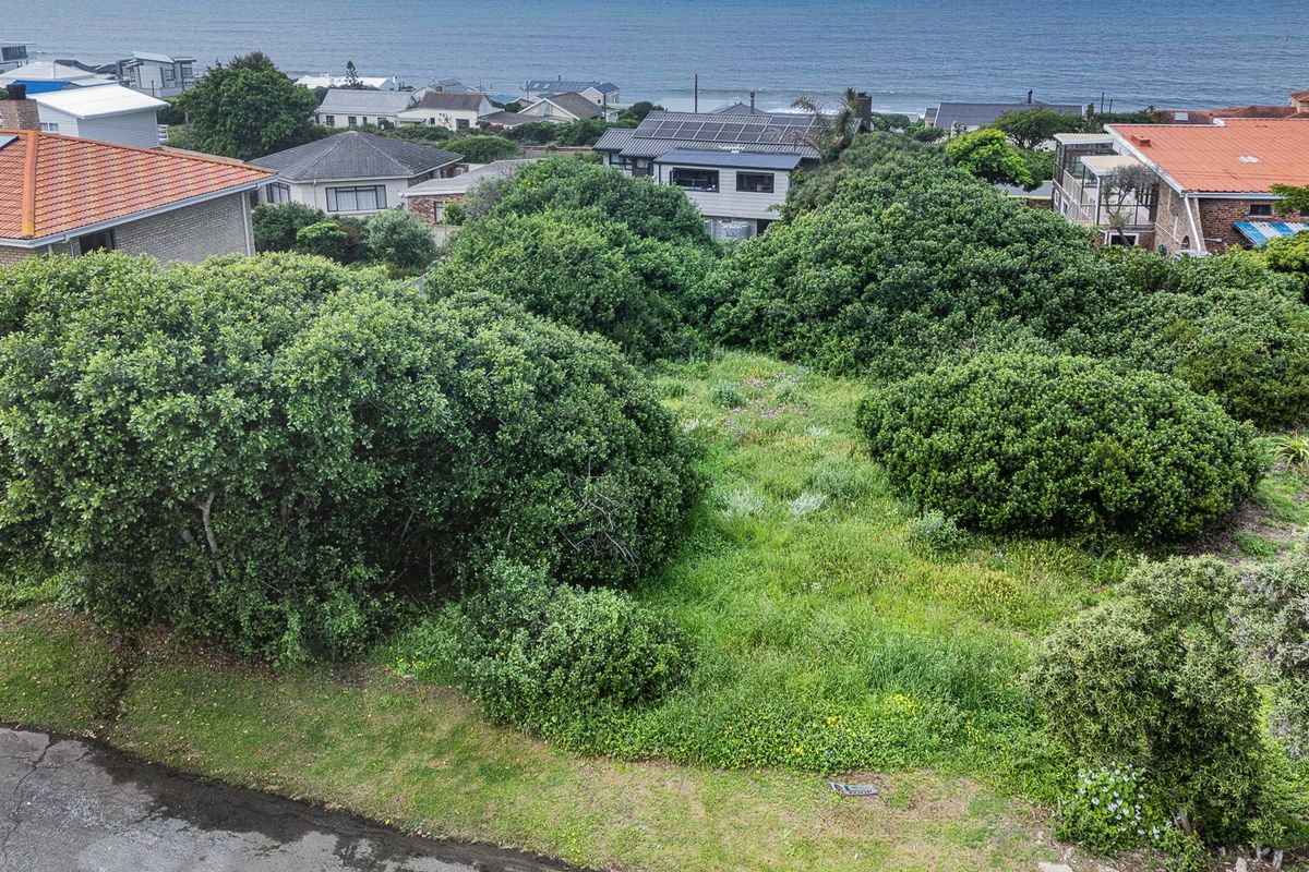 An elevated aerial view of a vacant residential plot featuring established coastal vegetation, situated in a developed neighborhood near the ocean.
