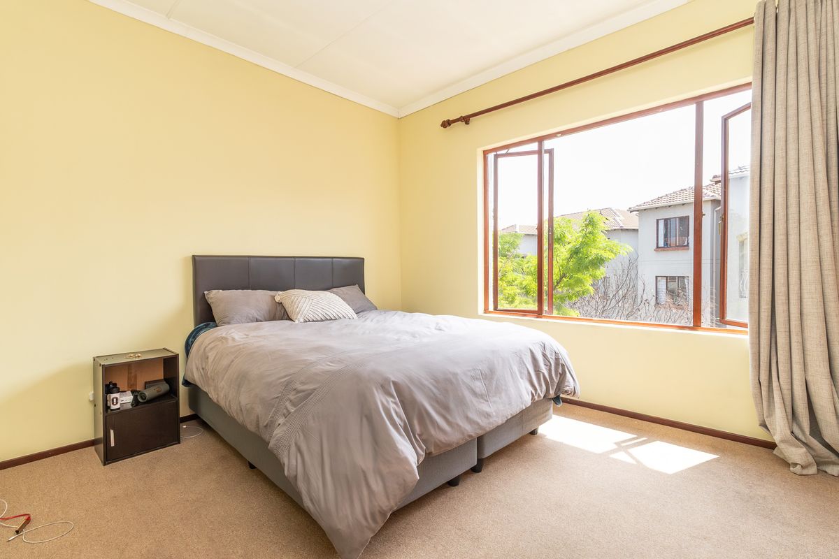 A bedroom featuring carpeted flooring, large windows providing natural light, and neutral wall finishes.