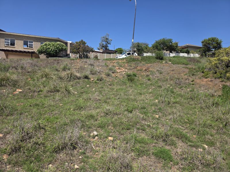 A view of a vacant residential plot featuring a natural slope, native grass, and surrounding established neighborhood properties.