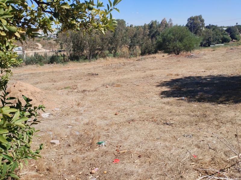 A view of a vacant residential plot featuring dry grass, natural vegetation, and a gentle slope, suitable for future development.