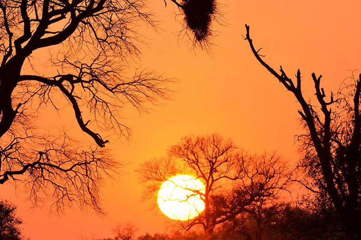 A scenic sunset view over the natural landscape, showcasing the property's tranquil surroundings and natural beauty.