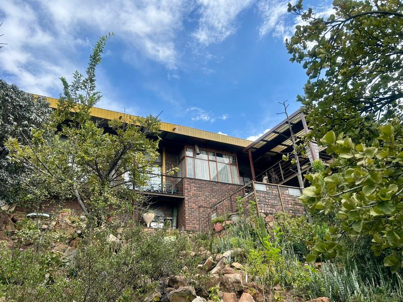 Rear view of a multi-level brick house featuring a covered patio area and established terraced garden landscaping.