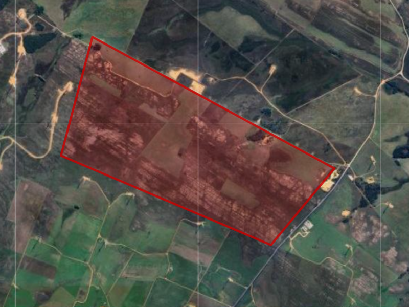 An aerial satellite view showing the boundaries of the farm land parcel.