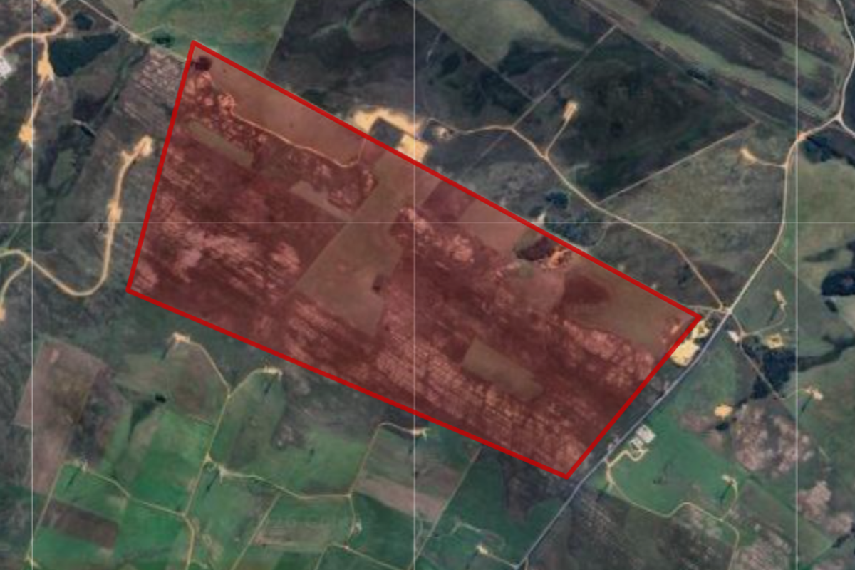 An aerial satellite view showing the boundaries of the farm land parcel.