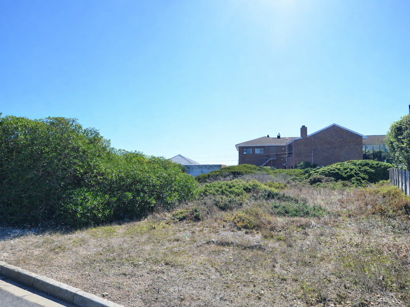 A vacant residential plot featuring natural coastal vegetation, bordered by a concrete boundary wall, offering a clear view of the surrounding neighborhood.