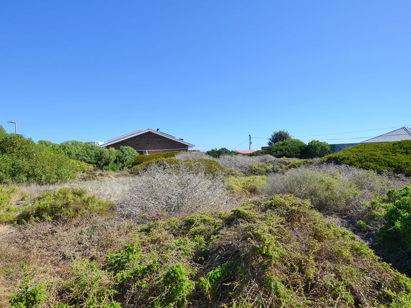 A view of a vacant residential plot featuring natural coastal vegetation and surrounding residential properties in the distance.