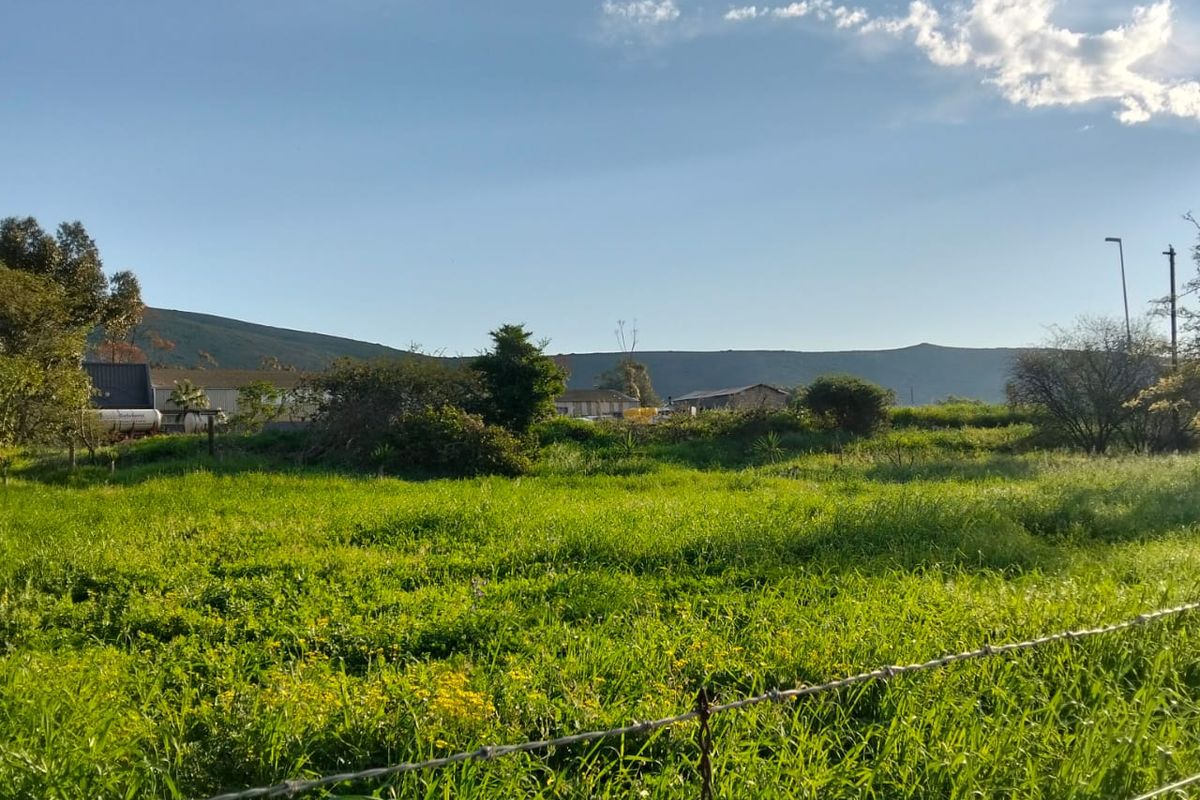A view of a vacant residential plot featuring lush green grass and a perimeter barbed wire fence with distant mountain views.