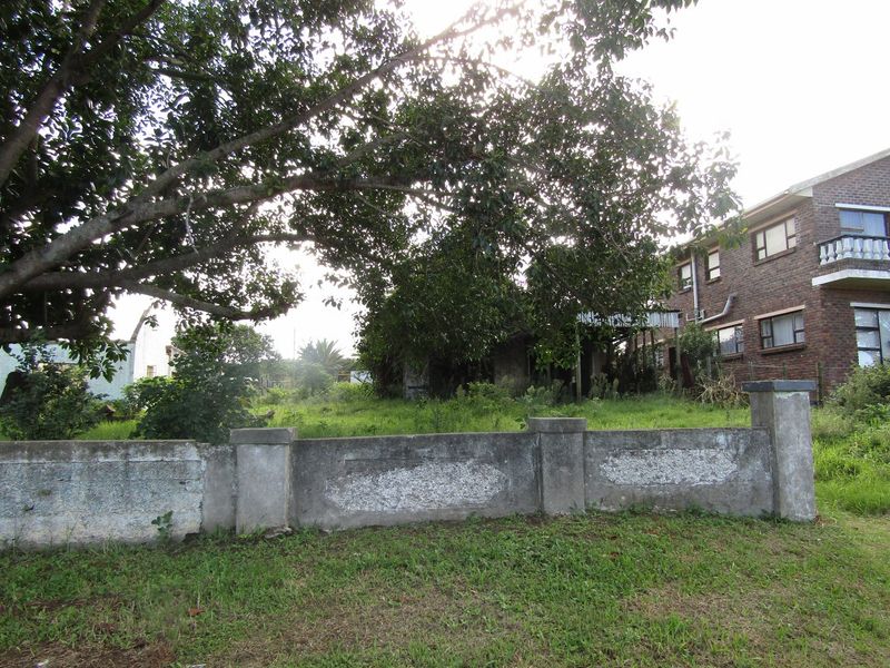 Front view of a residential property featuring a weathered concrete boundary wall, mature trees, and an overgrown garden area with a brick building facade.
