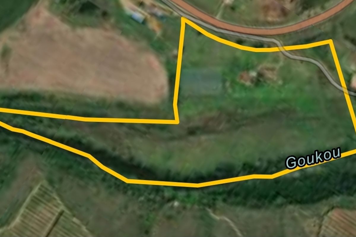 Aerial view of the farm property showing the land boundary and surrounding landscape.