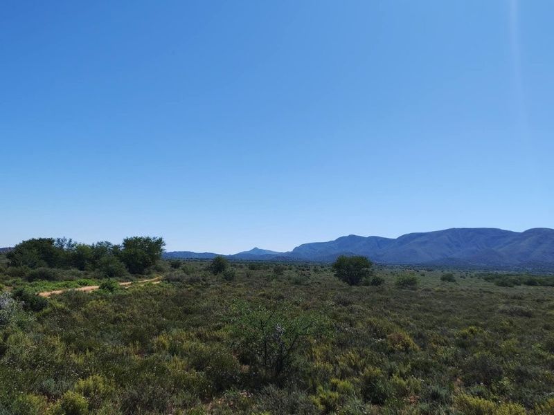 Expansive scenic view of the natural farm landscape featuring rolling hills and native vegetation under a clear blue sky.