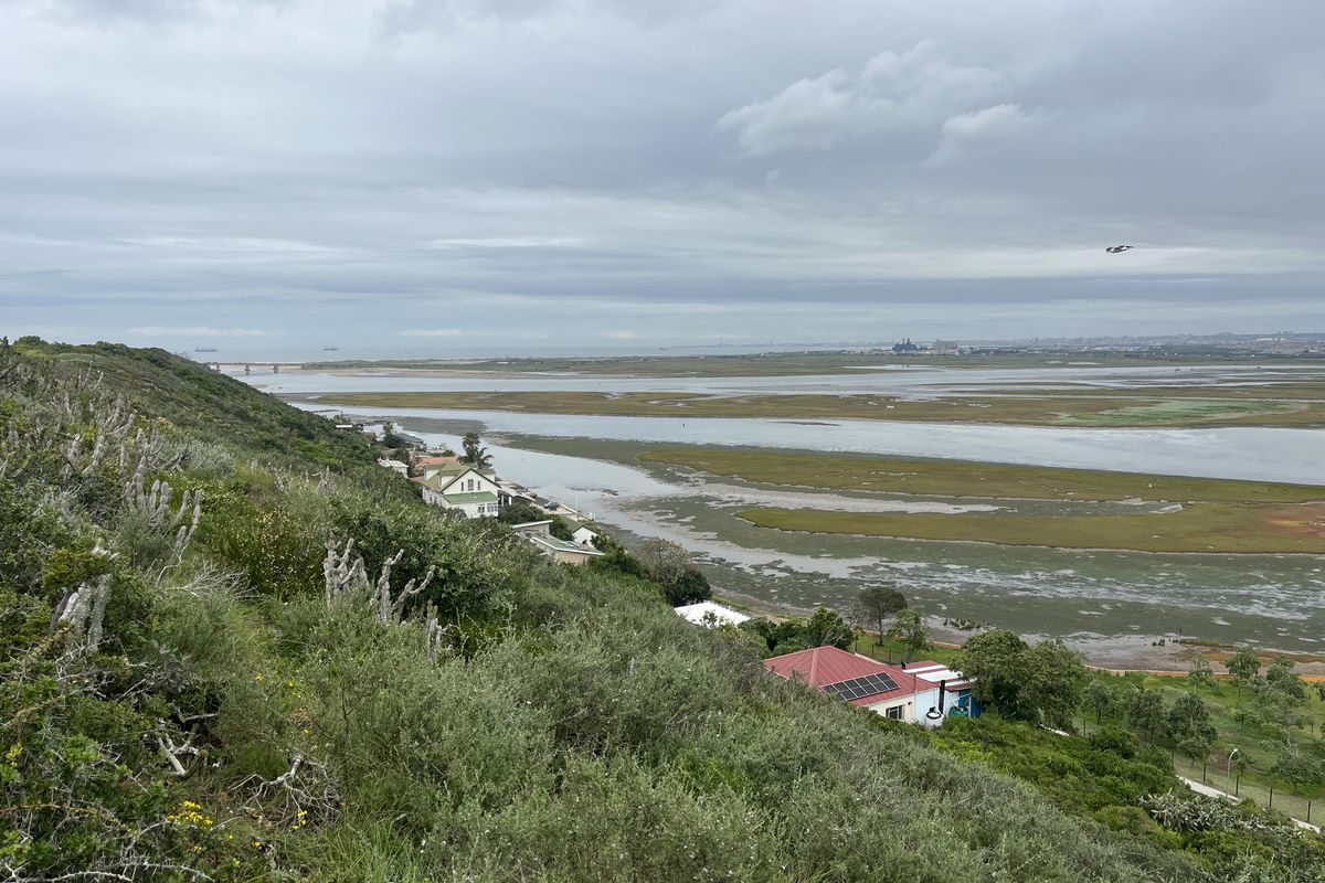 A scenic elevated view overlooking a coastal estuary and surrounding natural landscape.