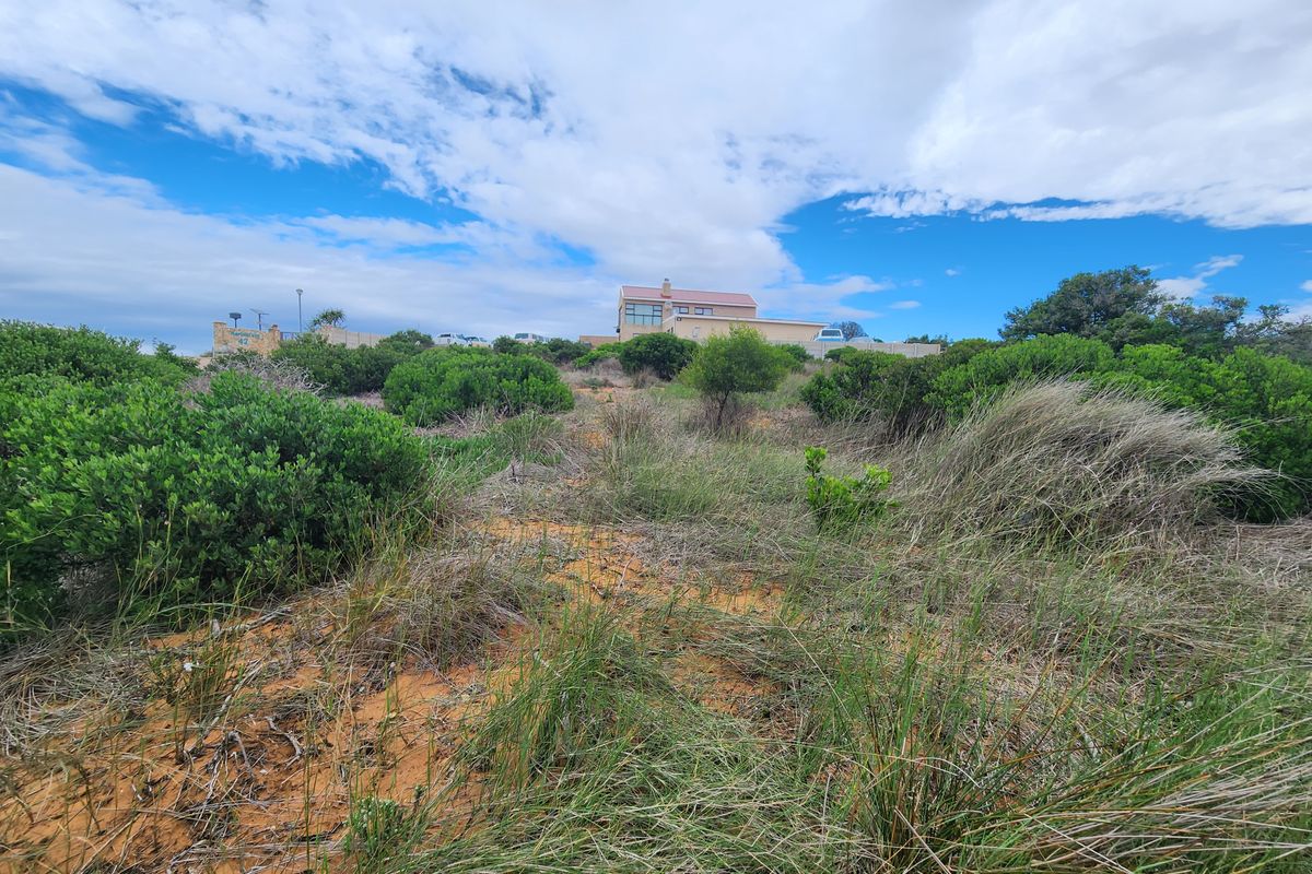 A view of the vacant residential land featuring natural coastal vegetation and sandy terrain, with a neighboring property visible in the background.
