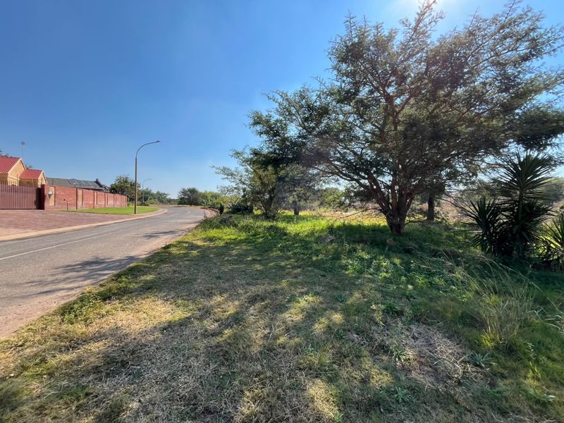 A view of the street frontage and verge adjacent to the vacant residential land, featuring established trees and paved road access.