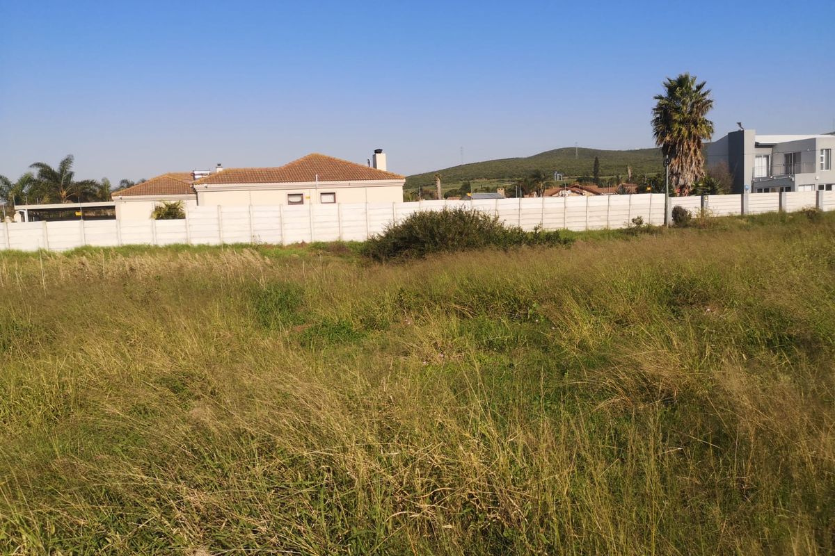 A view of a vacant residential plot featuring overgrown grass and a precast concrete boundary wall separating the property from neighboring homes.