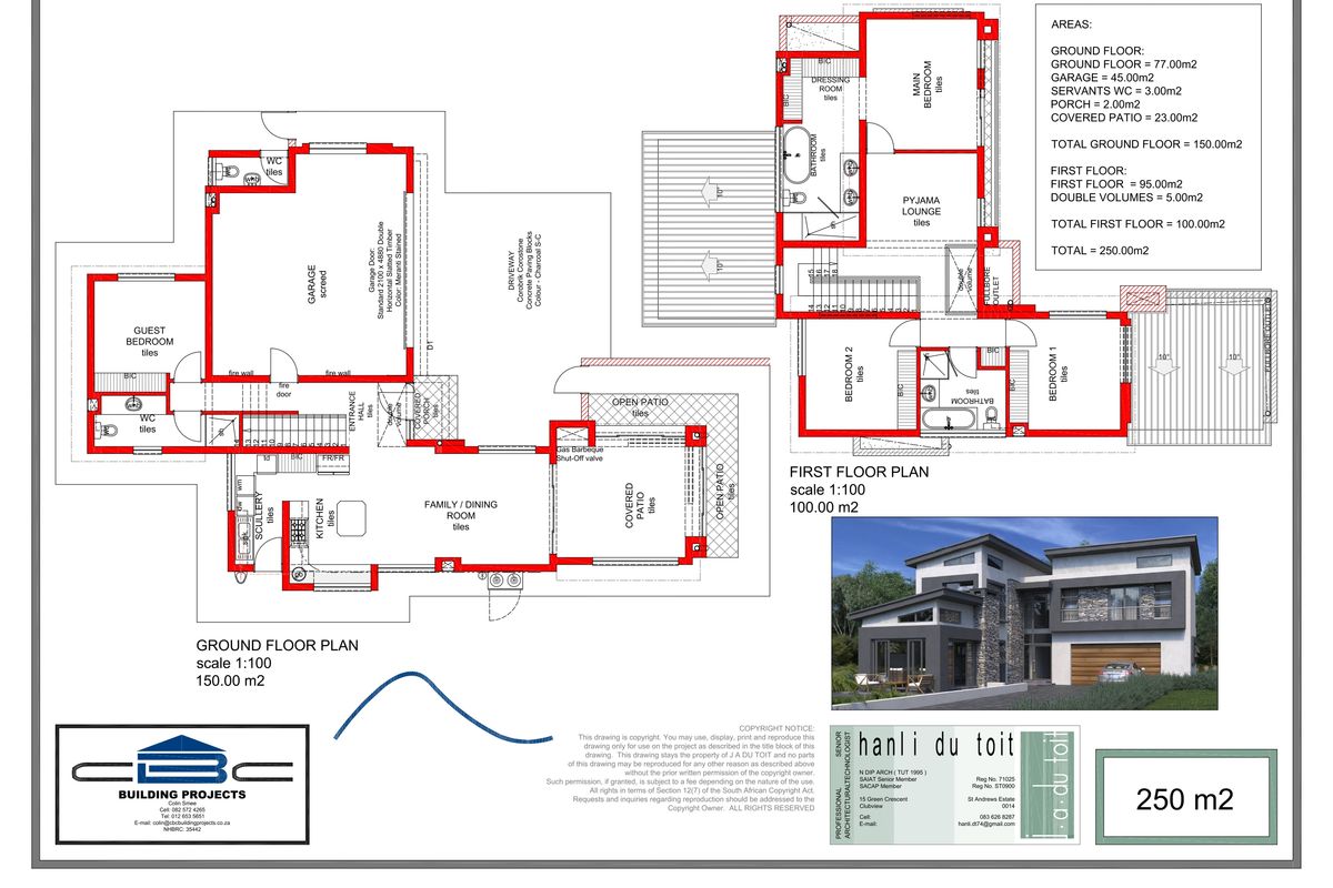 Architectural floor plan showing the layout of the ground and first floors, including room dimensions and total area specifications.