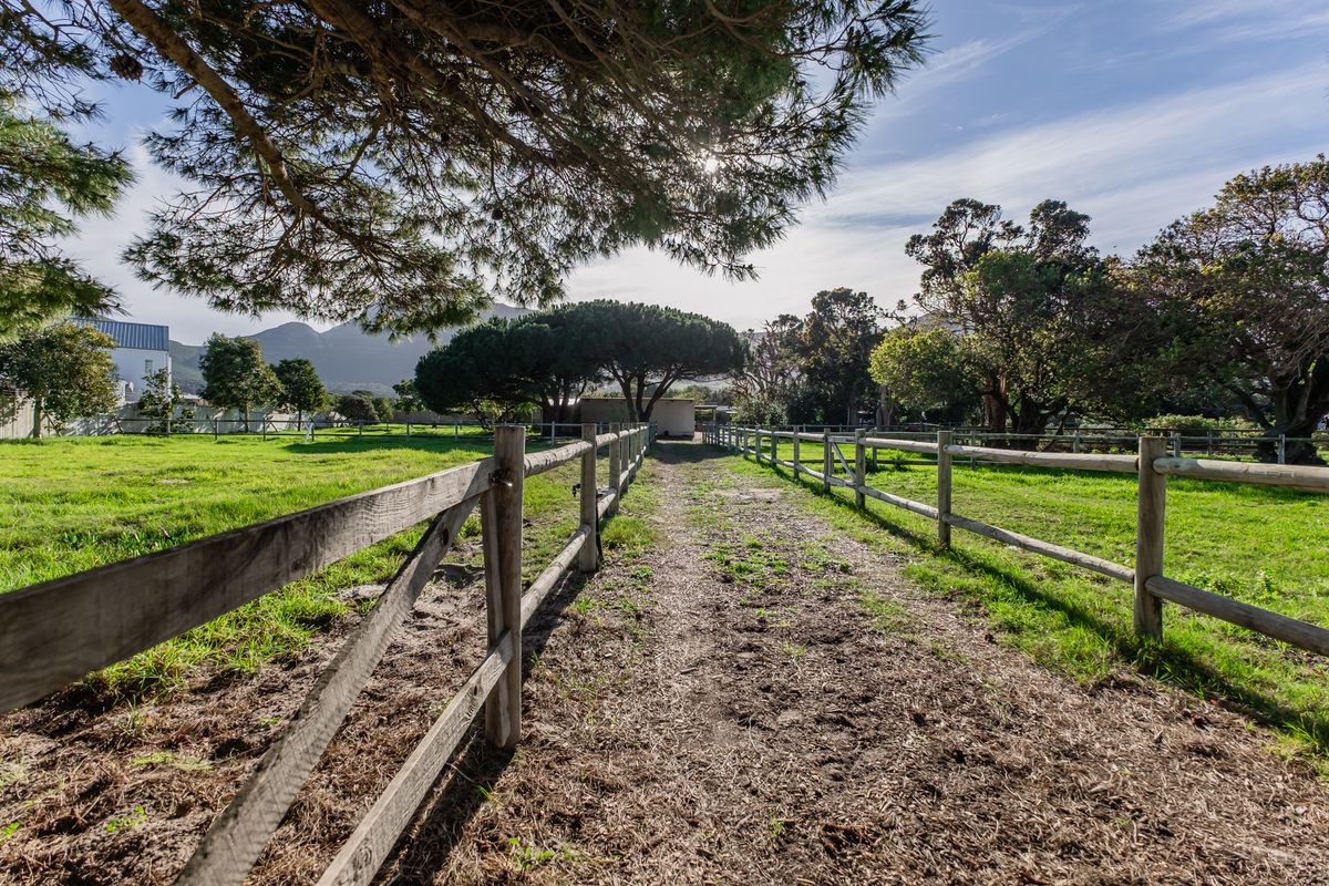A spacious residential vacant land plot featuring established trees, a central dirt path, and timber post and rail fencing.